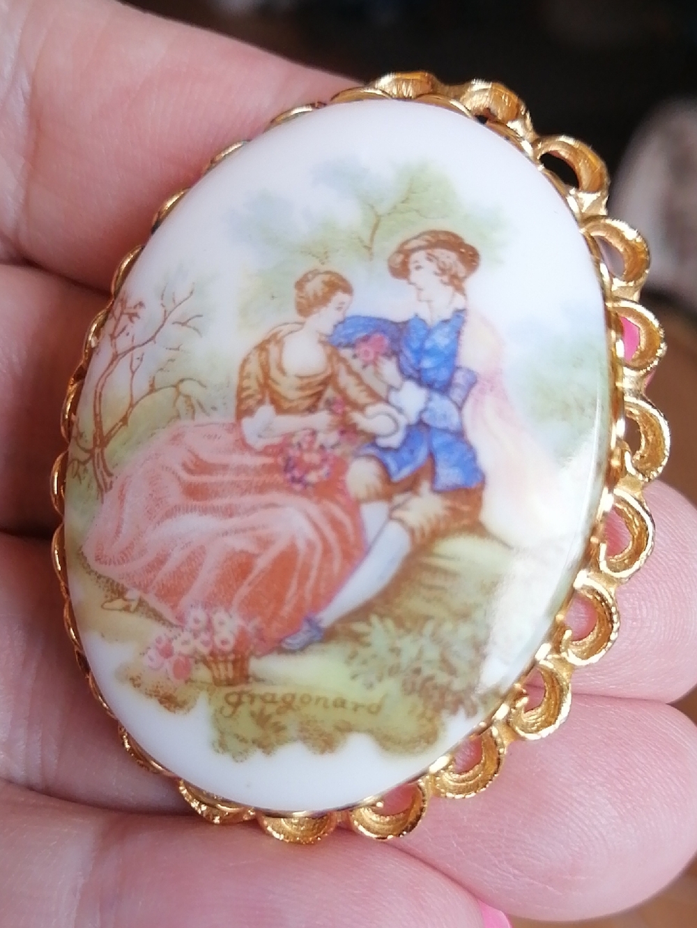 Fragonard Love Story Signed Vintage Brooch